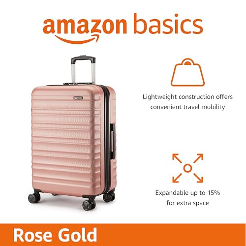 Amazon Amazon Basics Hardside Medium Suitcase, ABS Hardshell Expandable Lightweight Suitcase with 4 Spinner Wheels, 68 cm, Rose Gold 1