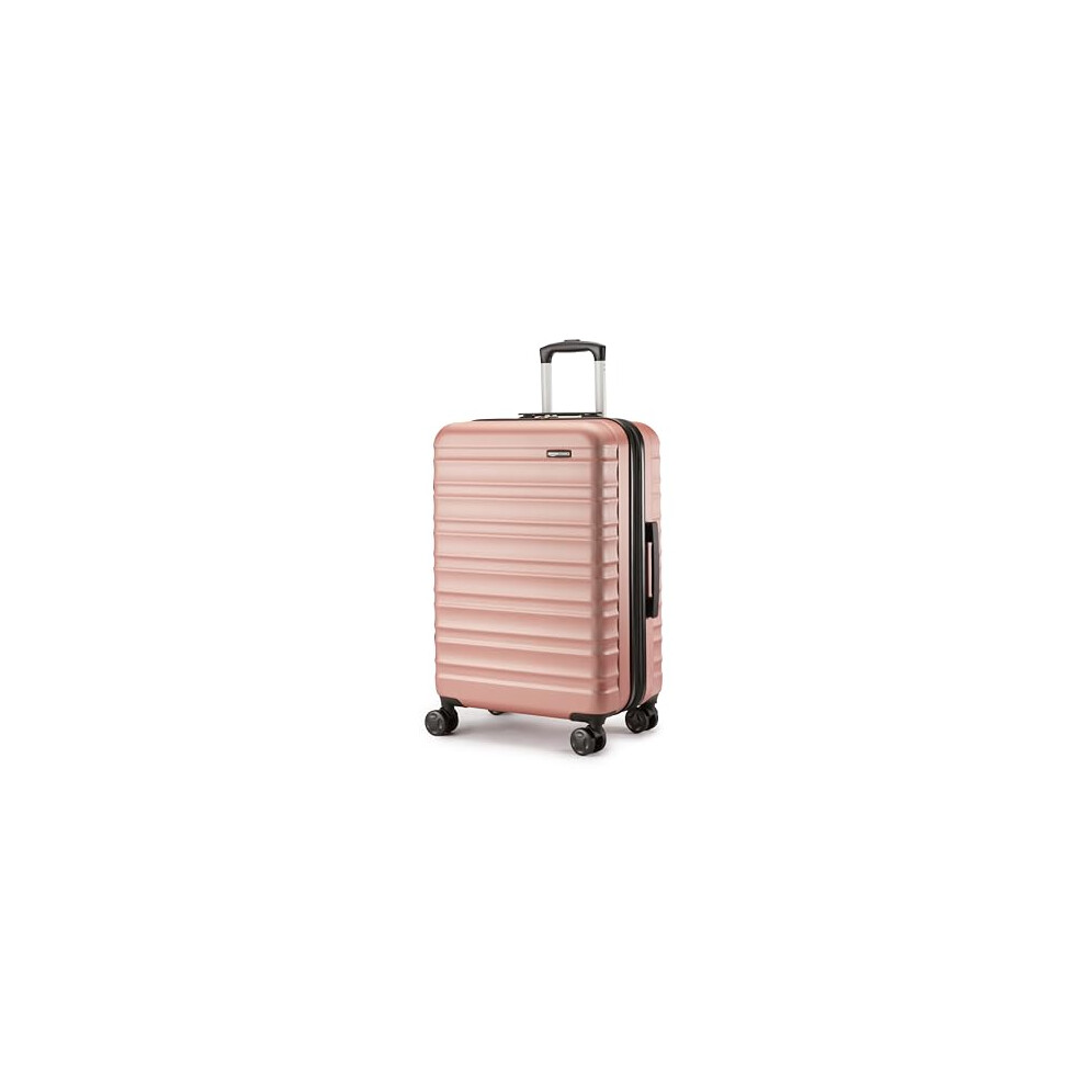 Amazon Basics Hardside Medium Suitcase, ABS Hardshell Expandable Lightweight Suitcase with 4 Spinner Wheels, 68 cm, Rose Gold