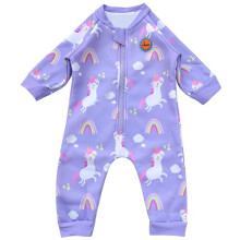 Swimbubs Baby Swimming Warm Suit Boys Fleece Lined Wetsuit Girls UV UPF50 Sun Protection Swimsuit (6-12 Months, Purple Unicorn)