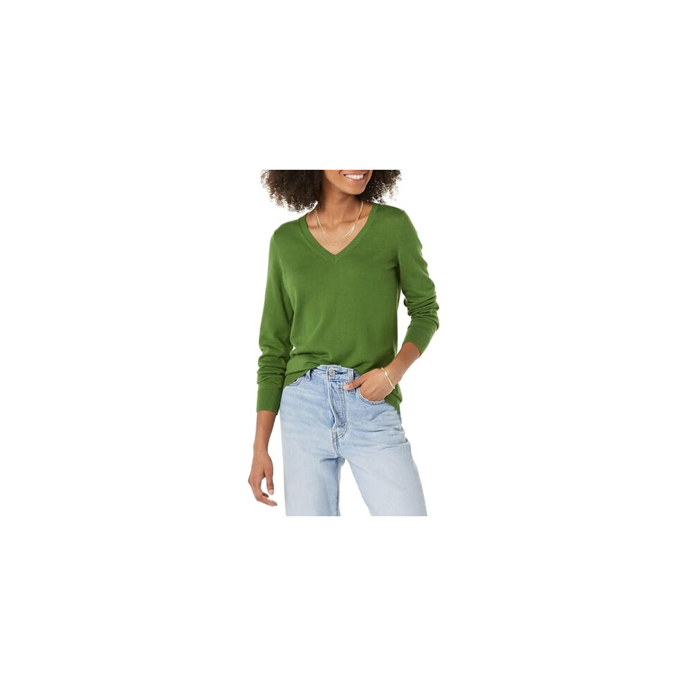 Amazon Essentials Women's Classic-Fit Lightweight Long-Sleeve V-Neck Jumper (Available in Plus Size), Green, S
