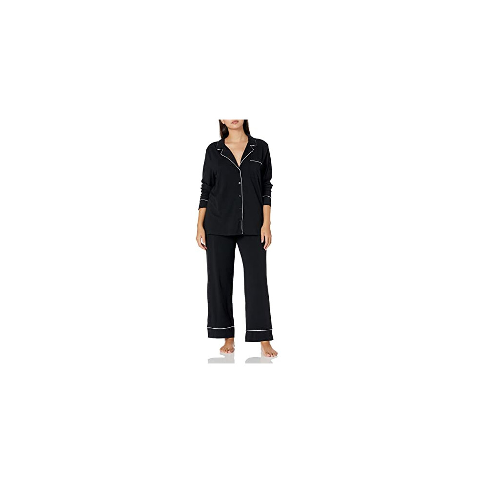 Amazon Essentials Women's Cotton Modal Long-Sleeve Shirt and Full-Length Bottom Pyjama Set, Black, L