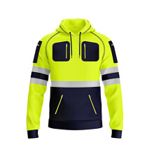 trending babz New Mens Hi Vis Hoodie Safety Work Sweatshirt Reflective Tape High Viz Hoodie High Visibility Pullover Sweatshirt Top Multi Zipped Pock