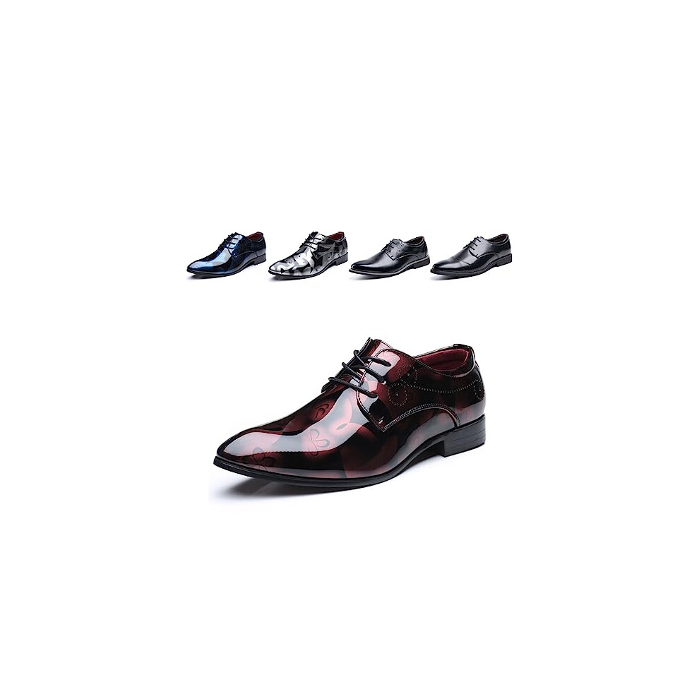 Hitmars Oxford Shoes for Men Derby Shoes Mens Formal Dress Business Lace Ups Shoes Patent Leather Breathable Classic Slip On Brogues Red 1, 6 UK (Glo