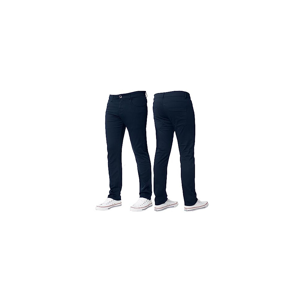 BRAND KRUZE Mens Stretch Slim Fit Chino Trousers Casual Work Jeans Pants KZ104 Navy 42W / 32L