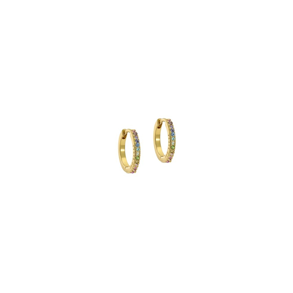 Ted Baker Heplie Crystal Hoop Earrings (14mm outside diameter) For Women (Gold/Rainbow Pastel Crystal)
