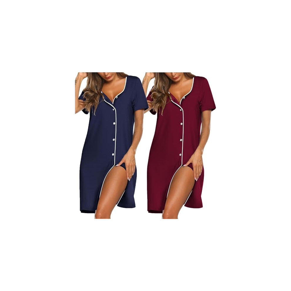 Ekouaer Women Nighties Short Sleeve Above Knee Soft Cotton Nightdress Ladies loose Floral Print Summer Loungwear Sleepwear