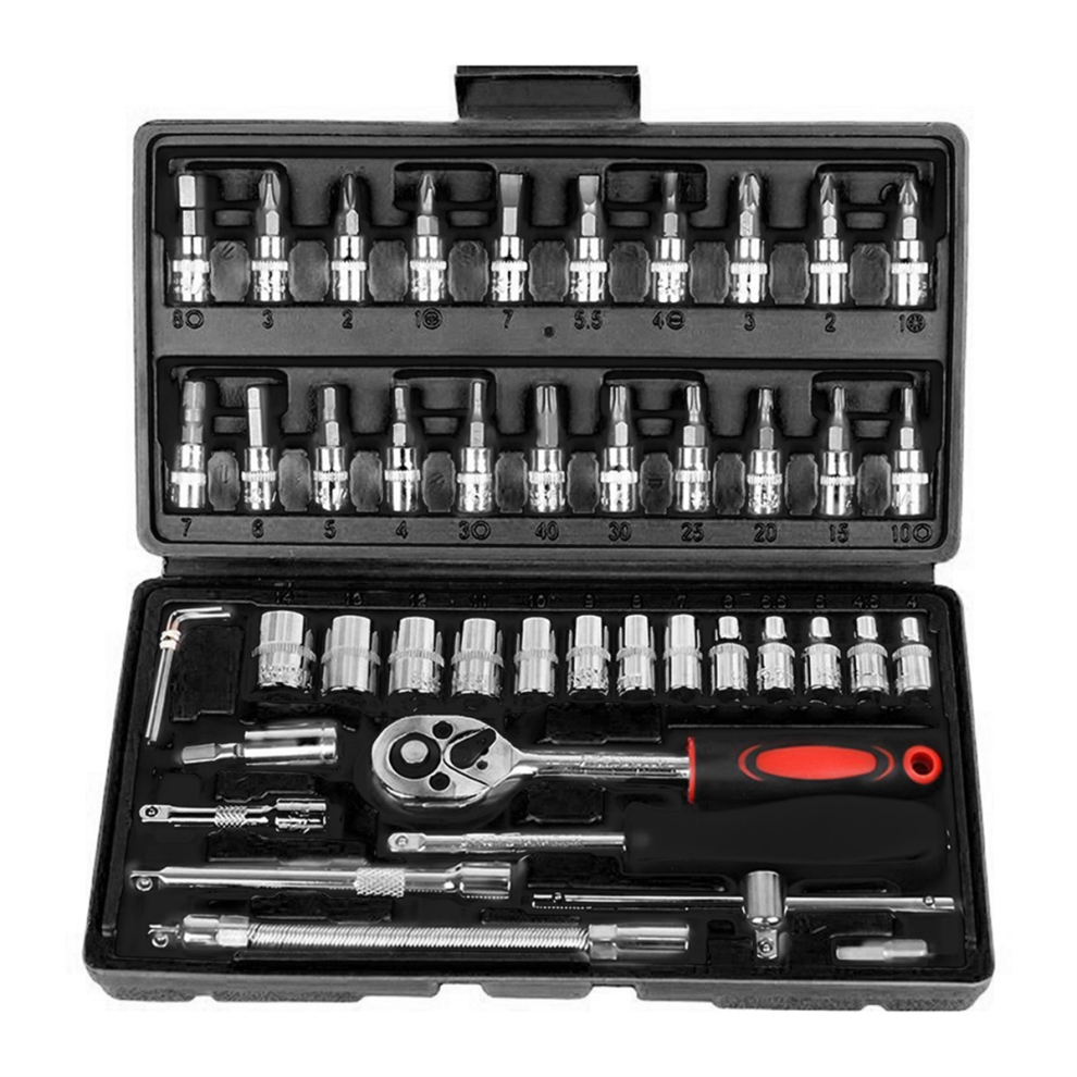 46 Piece/Set Of Car Repair Tool Kit Socket Set Ratchet Torque Wrench Combo Auto Repairing Black 4852966713731
