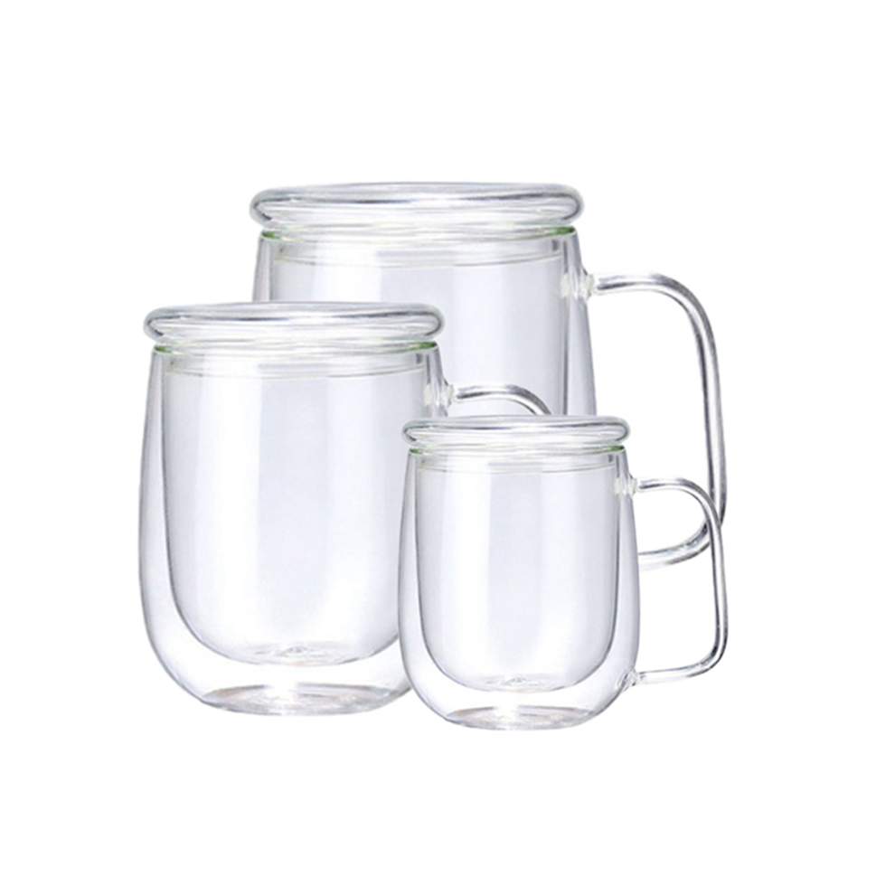 Lot de 3 tasses à thé double couche résistantes à la chaleur de 250 à 450 ml, pour bière, café, boisson froide faite à la main, transparentes
