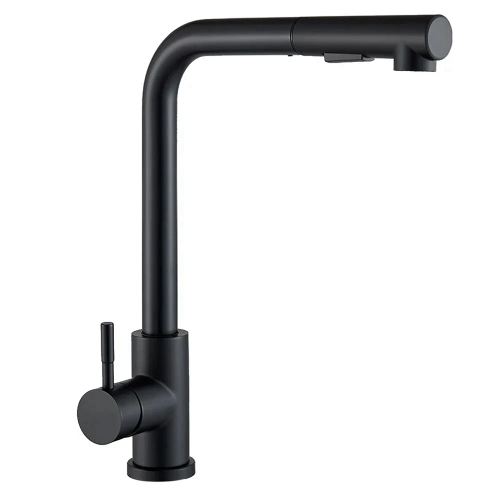 Black Pull Out Kitchen Sink Faucet Flexible 2 Modes Stream & Sprayer Nozzle Faucets Stainless Steel Hot Cold Wate 4852404157875