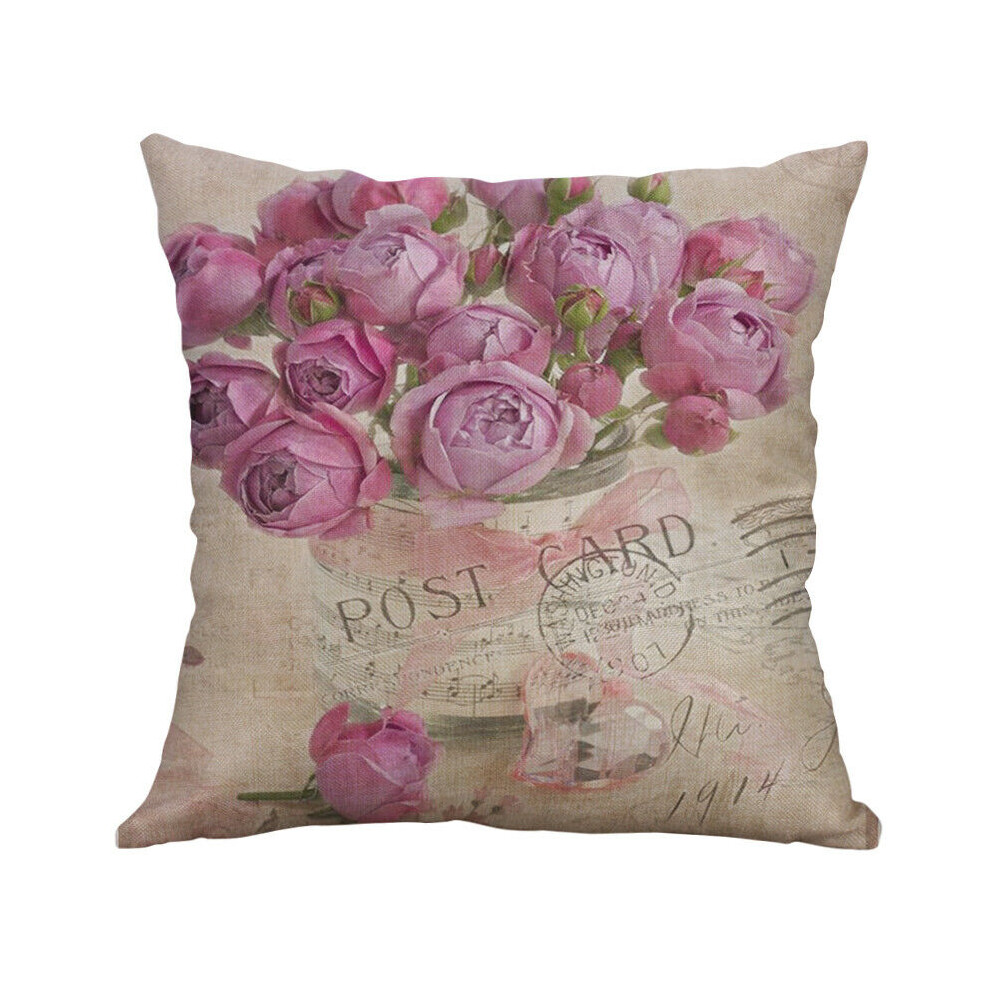 (J)Housse de coussin vintage fleur coton lin taie d'oreiller canapé décoration maison