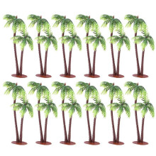 36pcs Simulation Mini Coconut Tree Plastic Coconut Palm Decor Layout Props Microlandscape Figurine for Aquarium Photograph (Green)