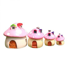 4 Pcs Stylish Simulated Mushroom House Resin Artificial Micro Landscape Miniature Plant Ornaments for Mini Adornment Landscape Supplies (Pink)
