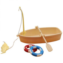 1 Set of Mini Fishing Boat Swimming Ring Set Mini House Fishing Boat Model Doll Fishing Boat Decor
