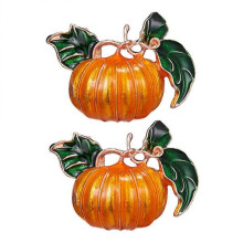 2pcs Brooch Breastpin Alloy Pumpkin Plants Shape Design for Halloween Decor (Orange)