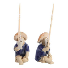 2Pcs Bonsai Adornments Fish Tank Ornaments Ceramics Fisherman Decorations