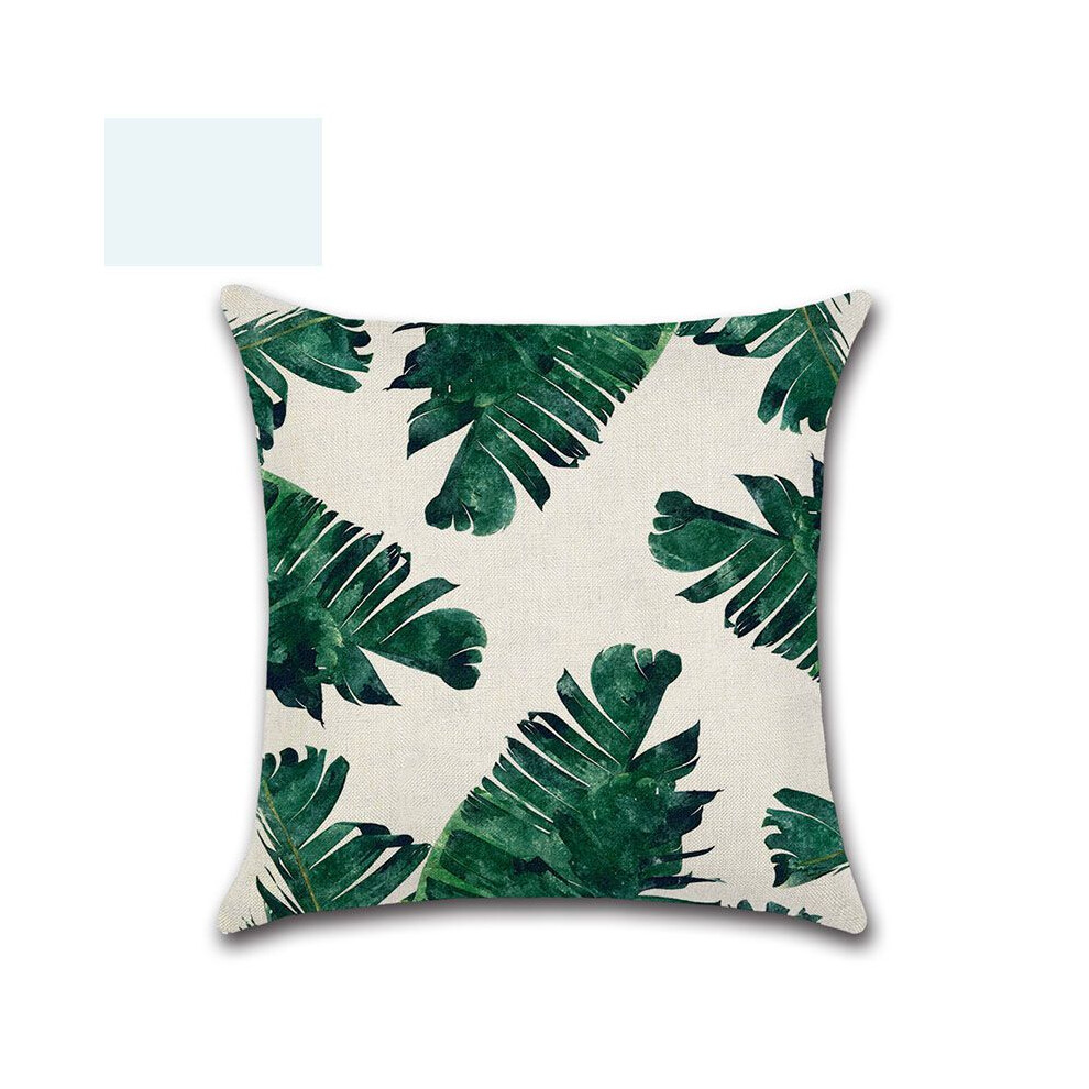 (J)Taie d'oreiller 18 plantes tropicales vertes coton canapé coussin housse décorative
