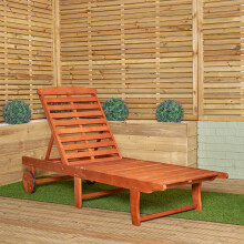 1.9m x 0.6m Outdoor Wooden Adjustable Foldable Sunlounger with Wheels