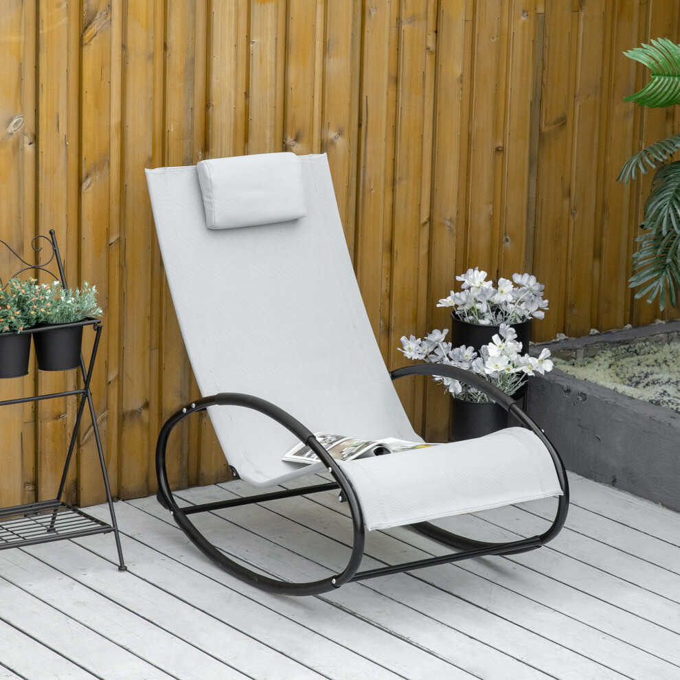 Outsunny Patio Rocking Chair Orbital Zero Gravity Seat Pool Chaise W/ Pillow