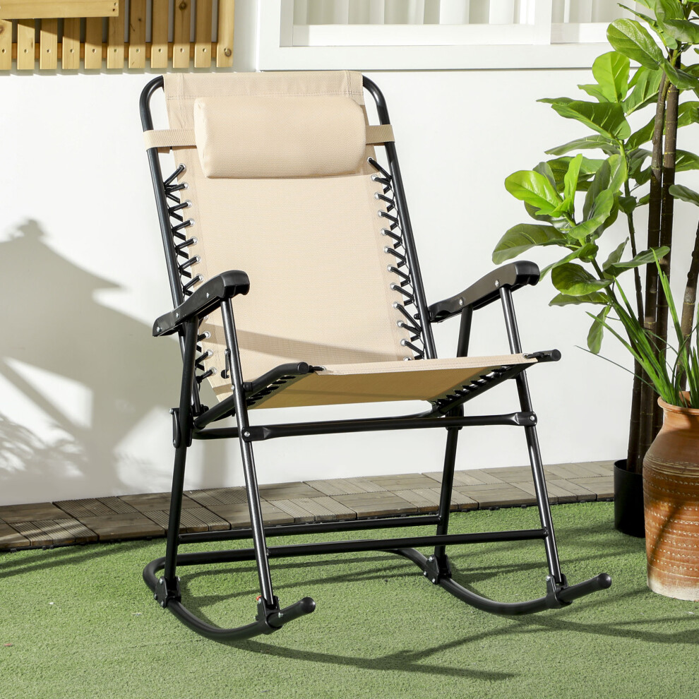Outsunny Folding Rocking Chair Outdoor Portable Zero Gravity Chair Beige