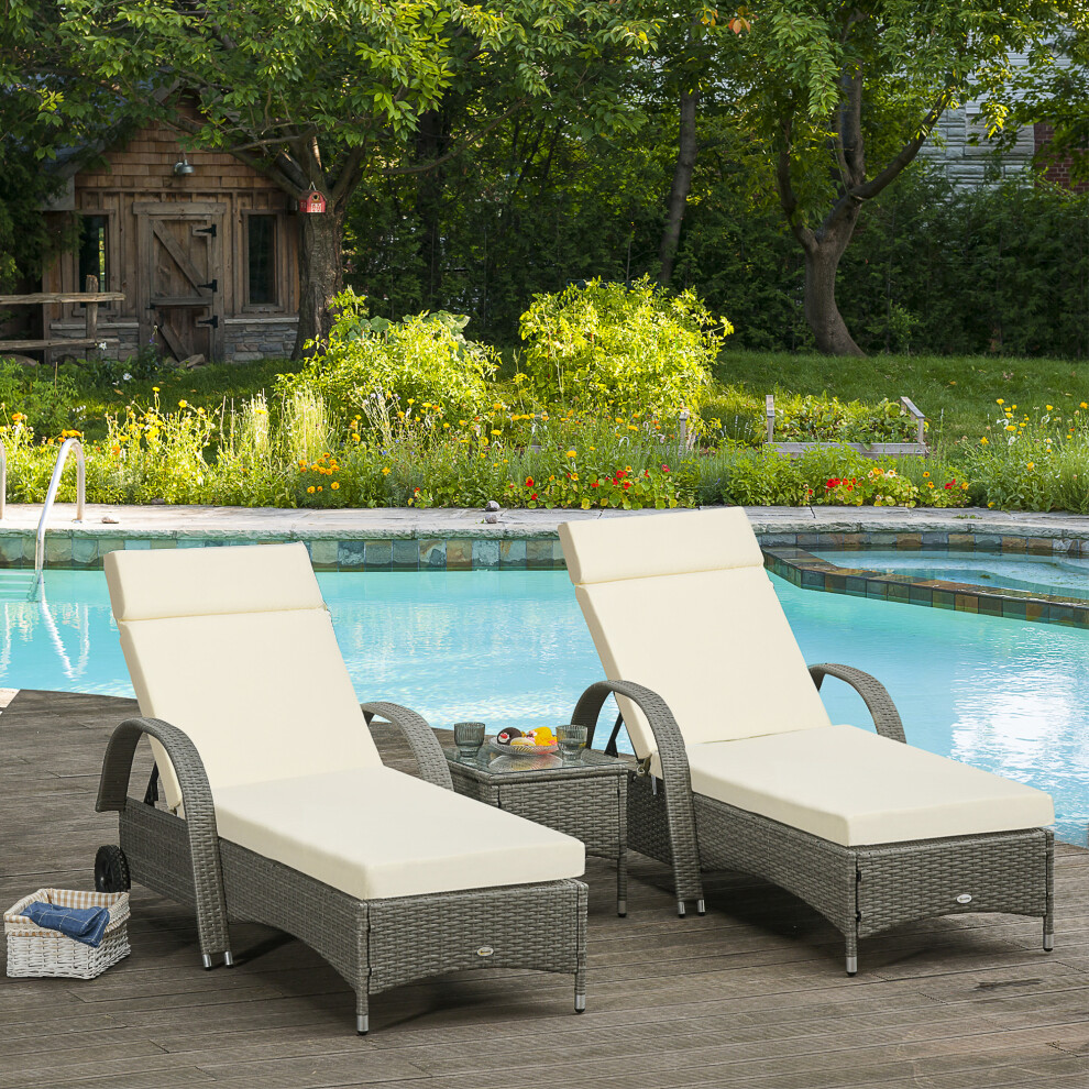 Outsunny Set of 2 Lounger Cushions Deep Seat Patio Cushions with Ties White