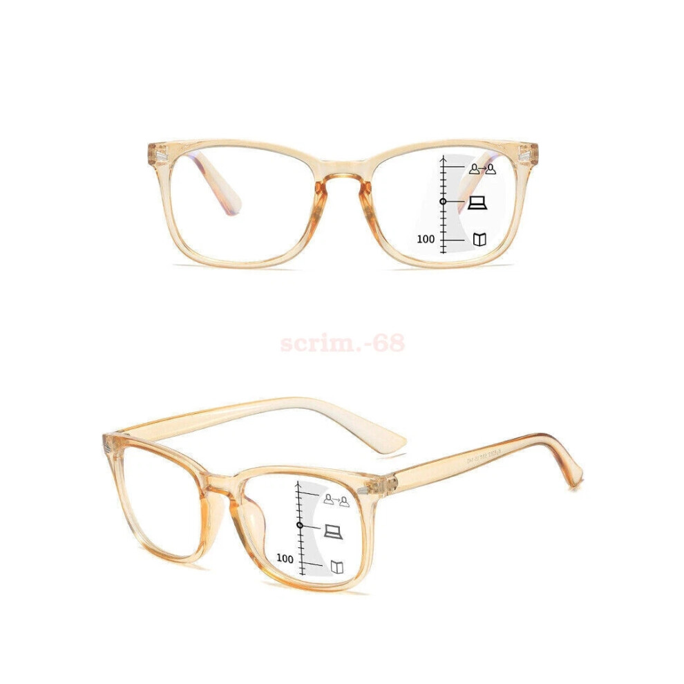 Blue/Light (Tea, =+1.50 Strength) Square Reading Glasses Progressive Multifocus Anti Presbyopia