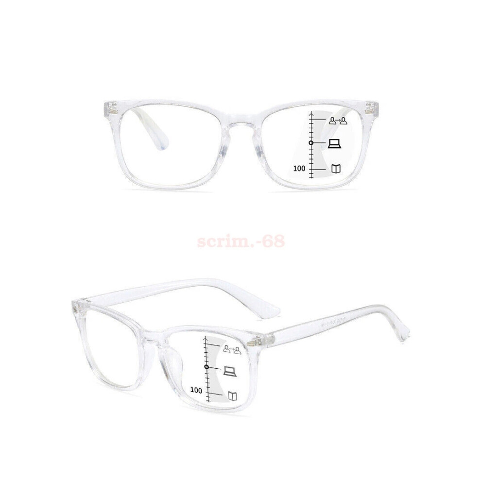 Blue/Light (Clear, =+1.00 Strength) Square Reading Glasses Progressive Multifocus Anti Presbyopia