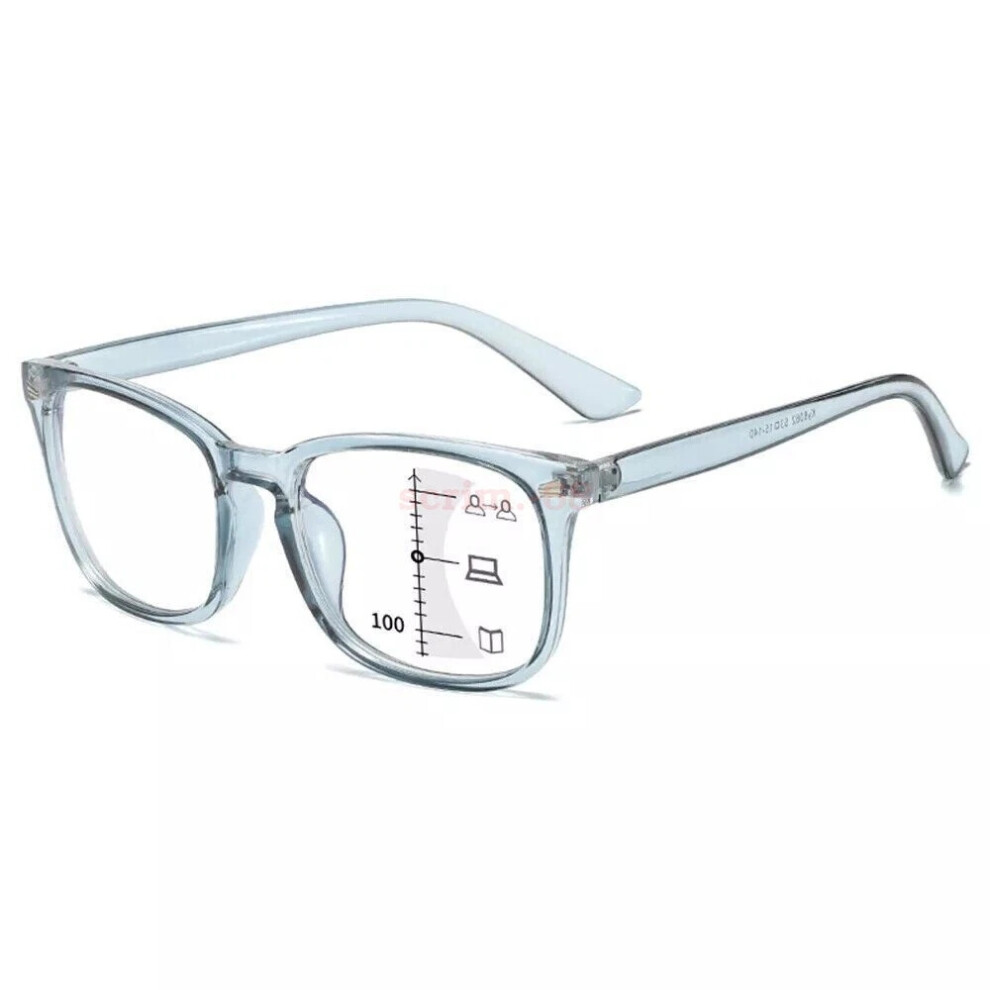 Blue/Light (, =+2.00 Strength) Square Reading Glasses Progressive Multifocus Anti Presbyopia