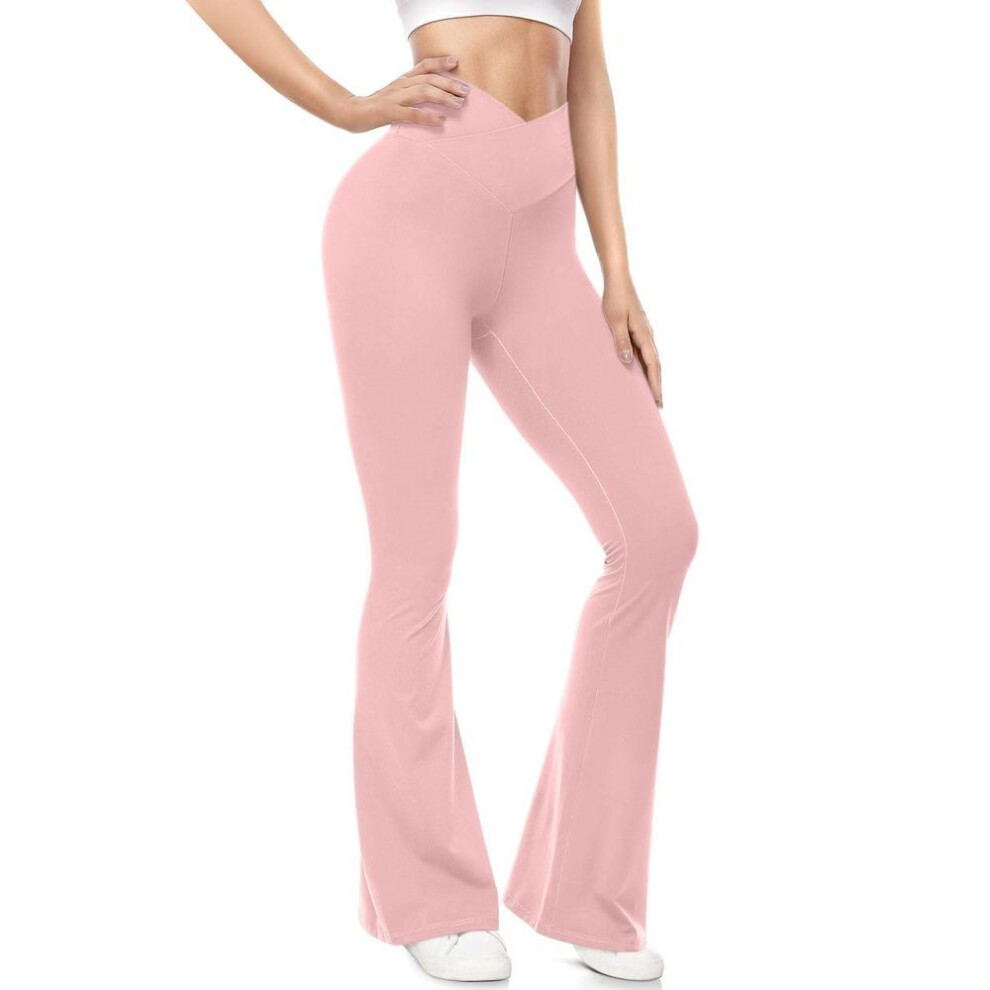 (pink, S) Flared Leggings For Women Strech Bootcut Yoga Pants High Wasit Elastic Workout Pants Wide Leg Dress Pants