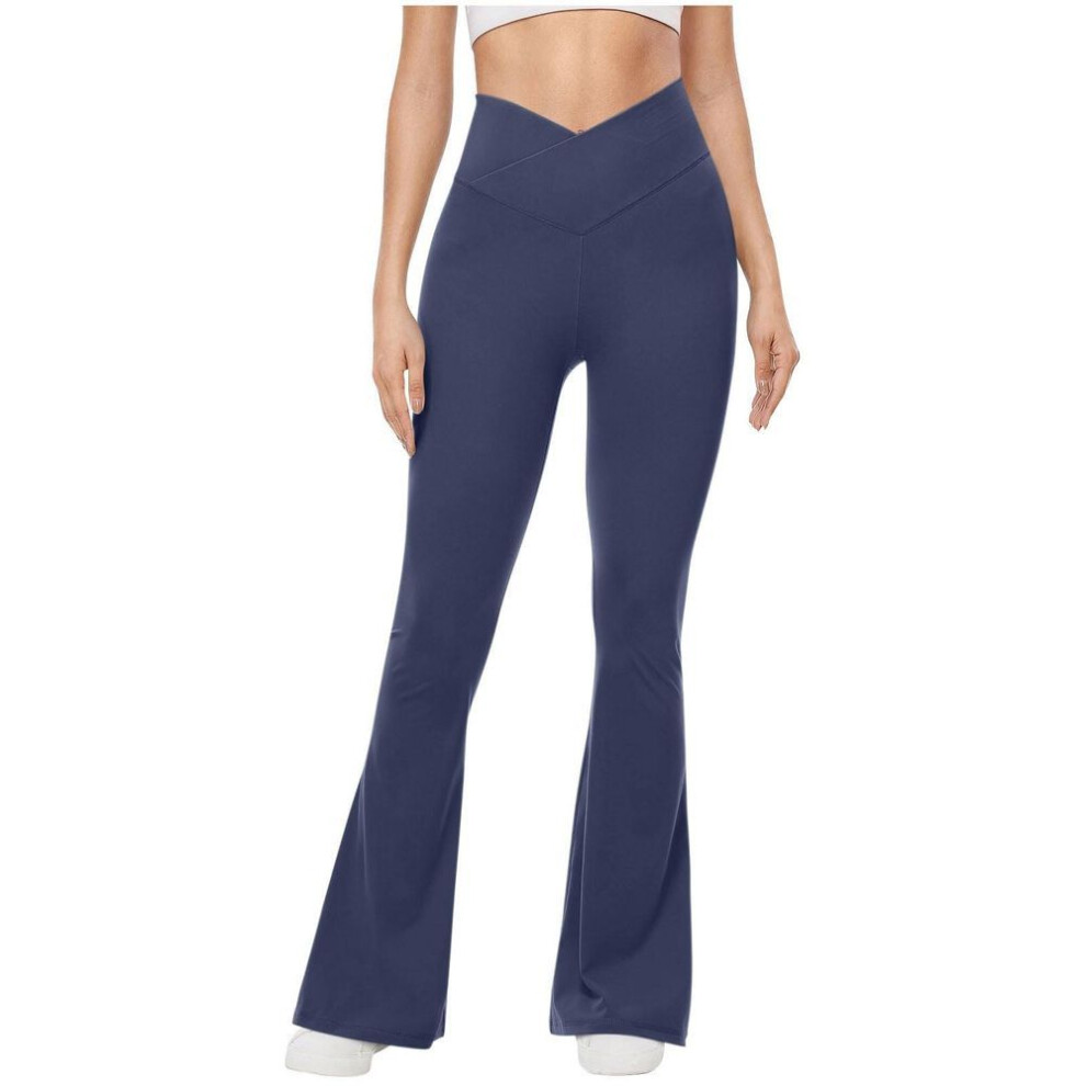 (navy, M) Flared Leggings For Women Strech Bootcut Yoga Pants High Wasit Elastic Workout Pants Wide Leg Dress Pants