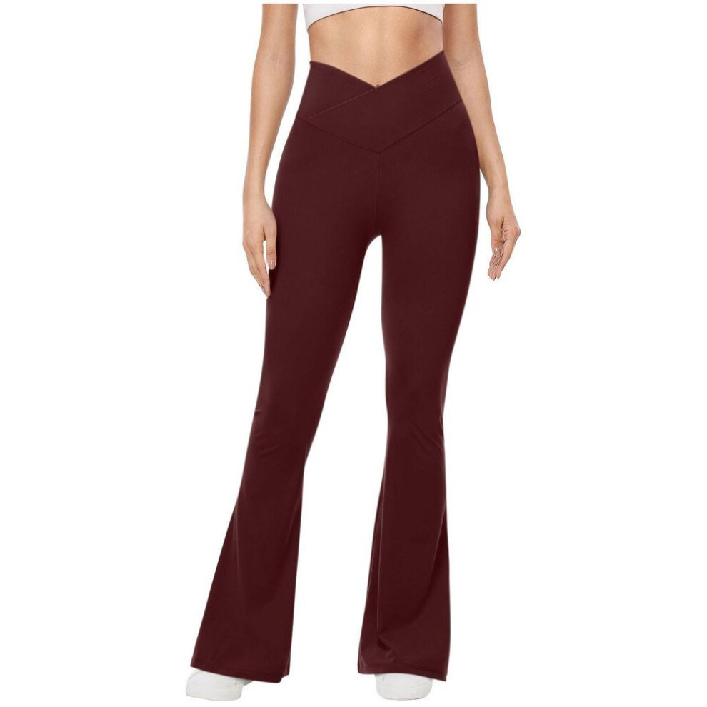 (wine, XL) Flared Leggings For Women Strech Bootcut Yoga Pants High Wasit Elastic Workout Pants Wide Leg Dress Pants