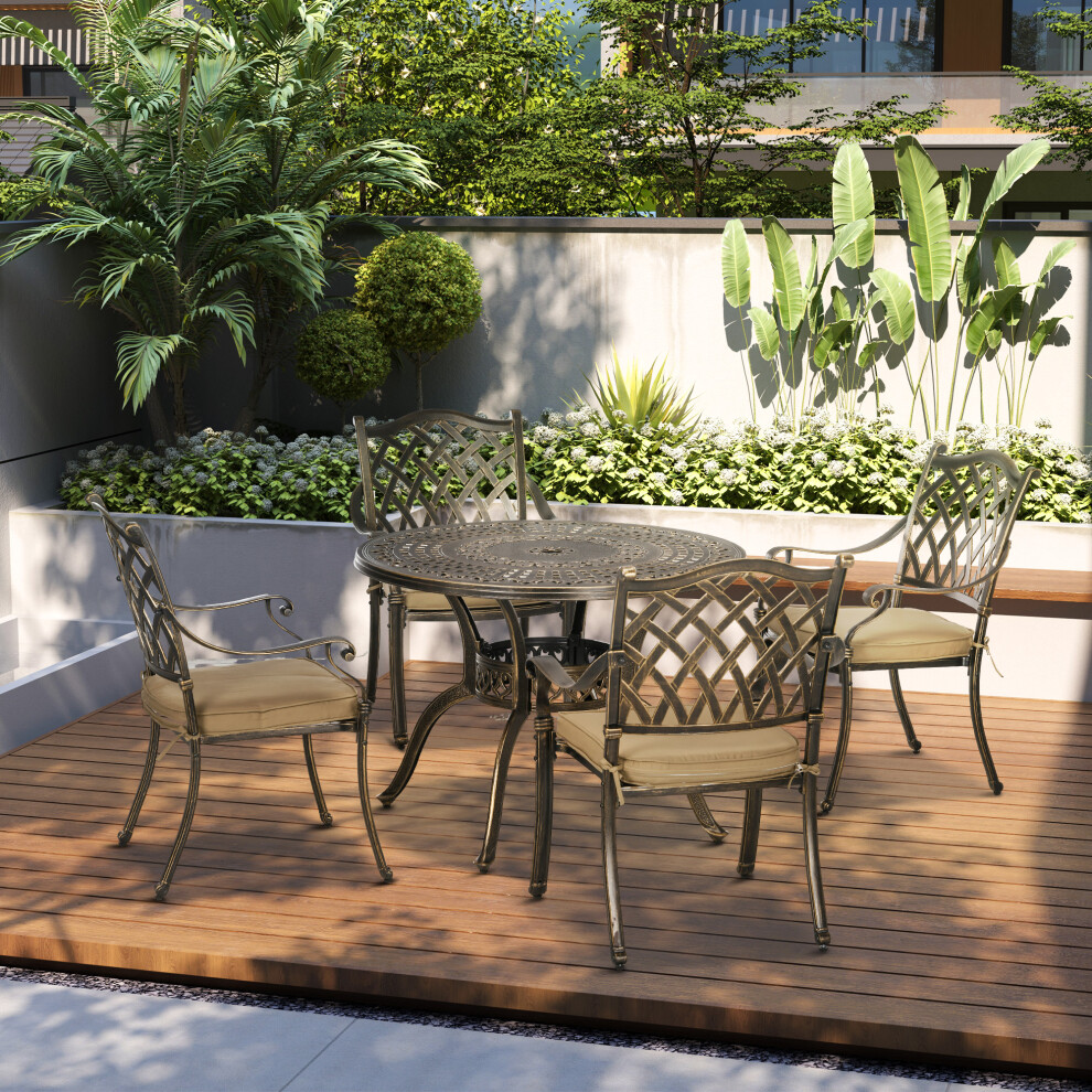 Outsunny 4 Seater Outdoor Dining Set with Cushions Parasol Hole Cast Aluminium