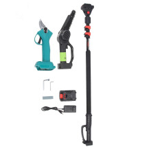 (As show, One size) Electric Pruner Kit 2.5cm Cordless Pruning Shear and 6 Inch Power Chain Saw with 2.5m Extension Pole AC100240V US Plug