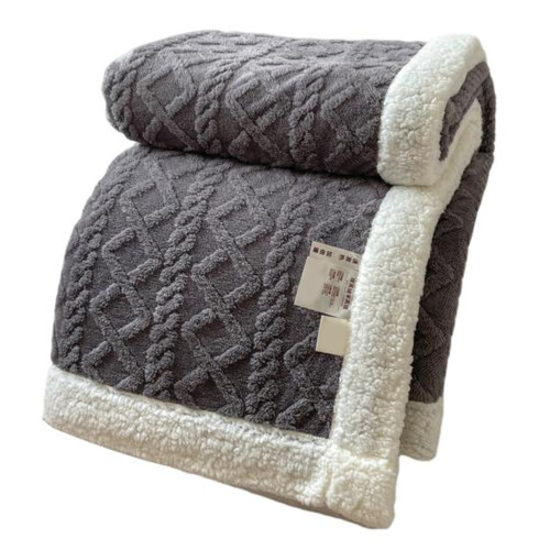 (green, 1x0.7m) Winter Thickened Blanket Double-sided Fluff Plush Double-layer 3D Jacquard Solid Color Office 2