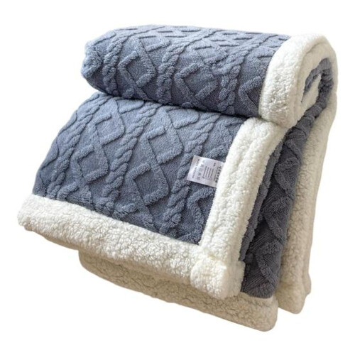 (green, 1x0.7m) Winter Thickened Blanket Double-sided Fluff Plush Double-layer 3D Jacquard Solid Color Office 1