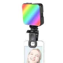 (As show, One size) Andoer W64RGB Mini Clip-on RGB Video Light Mobile Phone Fill Light Tablet Computer Video Conference Light 2500K-9000K Dimmable 20 Lighting Effects for