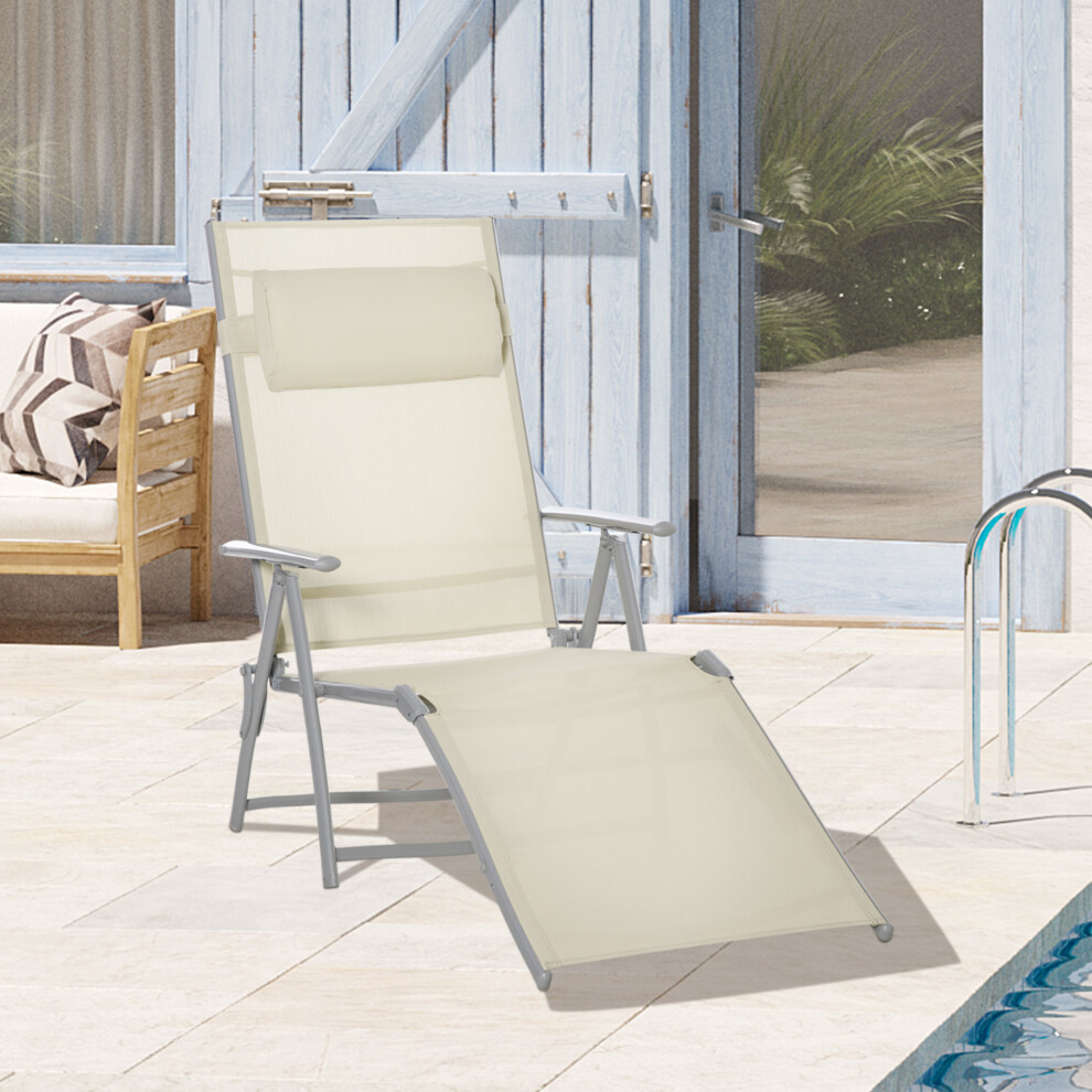 Outsunny Sling Patio Reclining Chaise Lounge Garden Furniture Folding, Beige