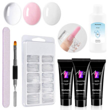(2, One size) Nail Gel Set UV LED Nail Gel Set Nail Extension Gel Kit False Nail Tips Nail Clip Nail Pen Nail File for Quick Nail Extension Salon Nail Tool Kit