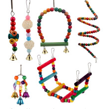 (As show, One size) 6 Pcs Bird Parrot Toys, Bird Swing Toy Colorful Chewing Hanging Hammock Swing Simple Bell Small String Bird Toys for Parrots, Conure