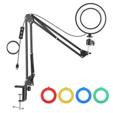 (As show, One size) Andoer 6 Inch LED Ring Light Kit Including 1 * 5600K USB Ring Light + 1 * Desk Mount Metal Light Stand + 1 * Flexible Ballhead + 4 * Color Filters(Red