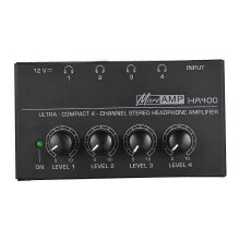(Black, One size) HA400 Ultra-compact 4 Channels Mini Audio Stereo Headphone Amplifier with Power Adapter