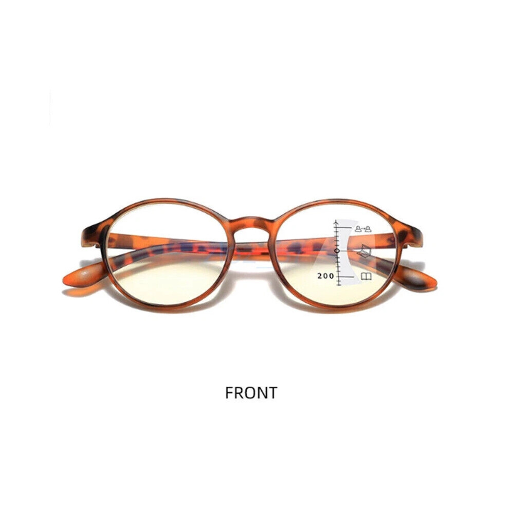 Blue/Light (Leopard, +3.50 Strength) Progressive Multifocal Reading Glasses Men Womentr90 Anti Glasses