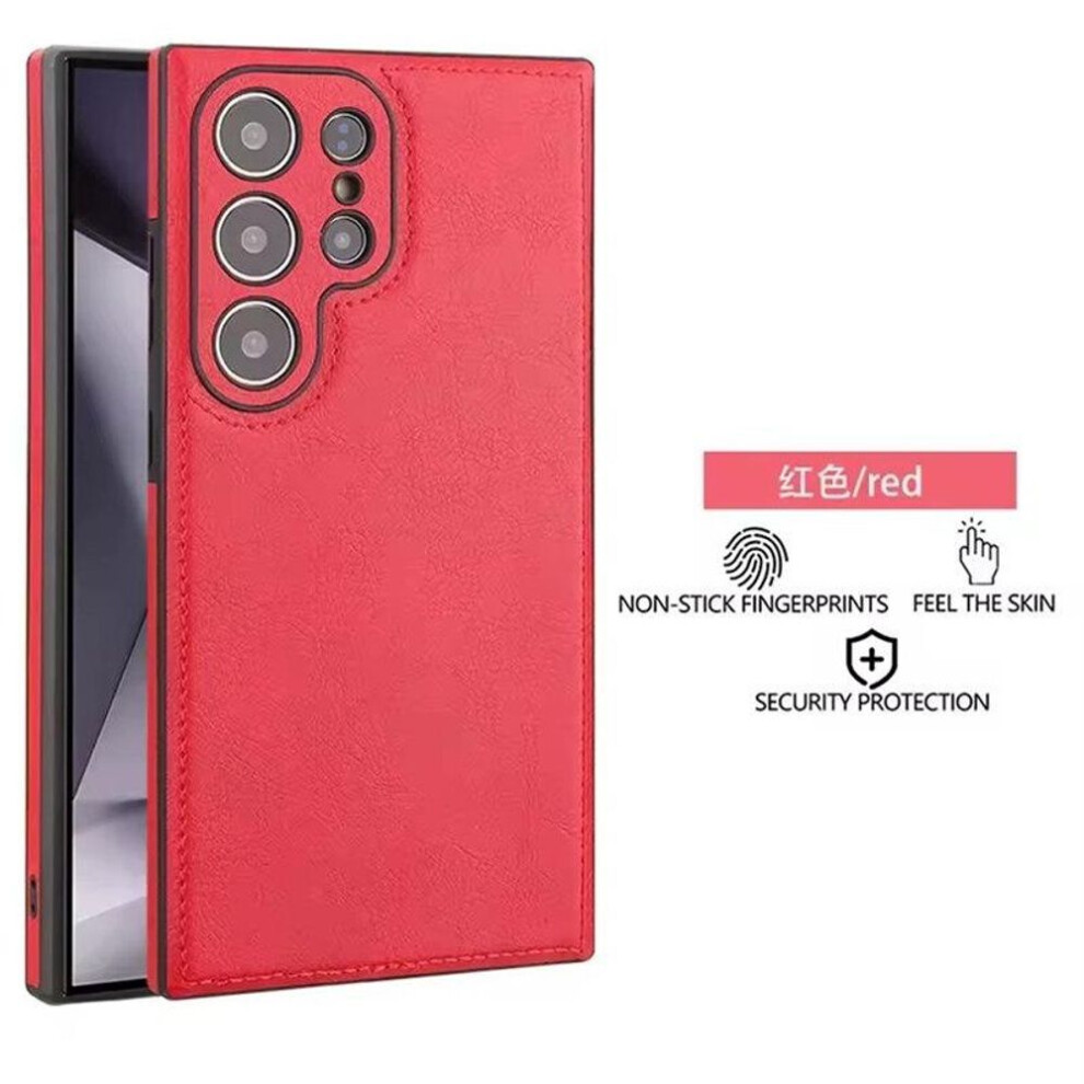 (red, Samsung S25 Plus) Luxury Vintage Pu Leather Case For Samsung S25 Ultra S24 Plus S23 S22 S24ultra Slim Camera Shockproof Soft Bumper Back Cover