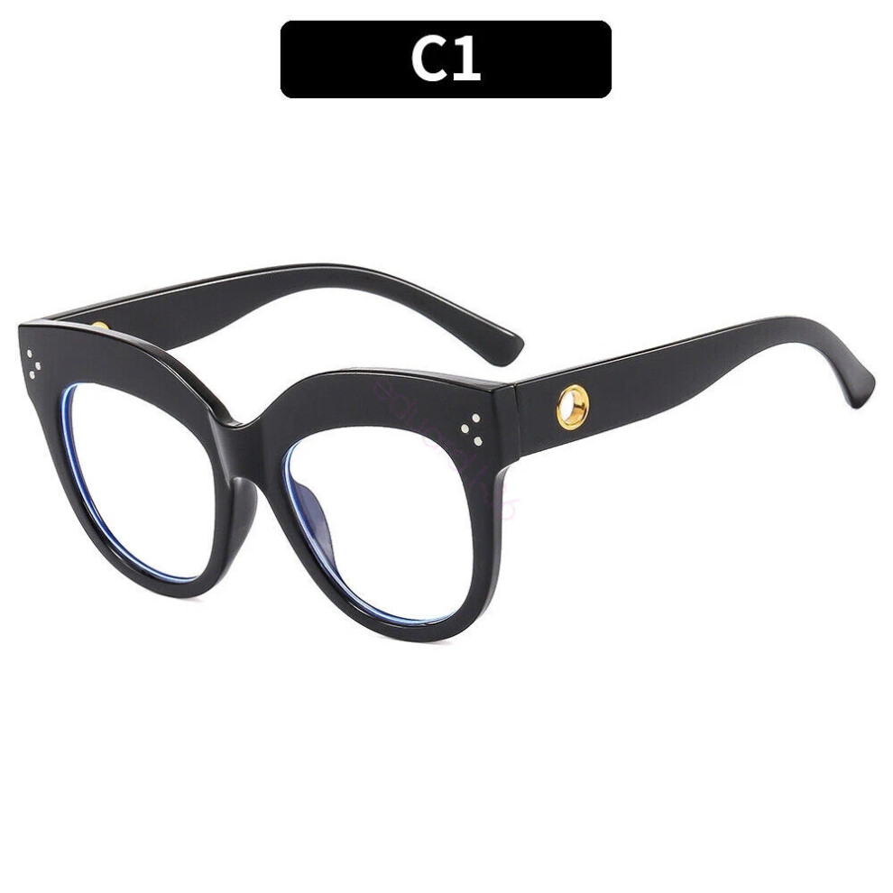(Black) Womens Oversized Eyeglass Frames Blue Light Blocking TR90 Frame Glasses HOT