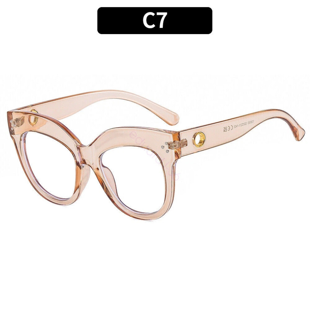 (Champagne) Womens Oversized Eyeglass Frames Blue Light Blocking TR90 Frame Glasses HOT