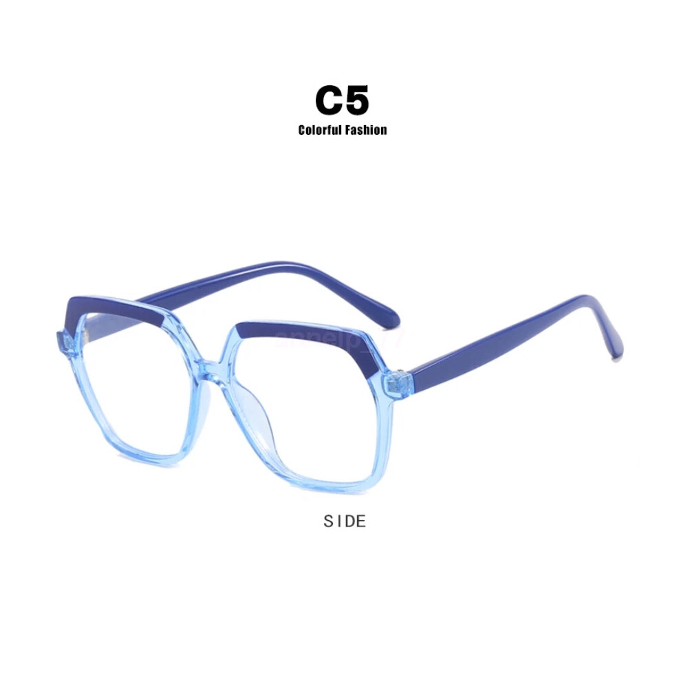 (Blue) Women  Men 55MM Demo Lens Glasses TR90 Eyeglasses Frame Oversized Glasses