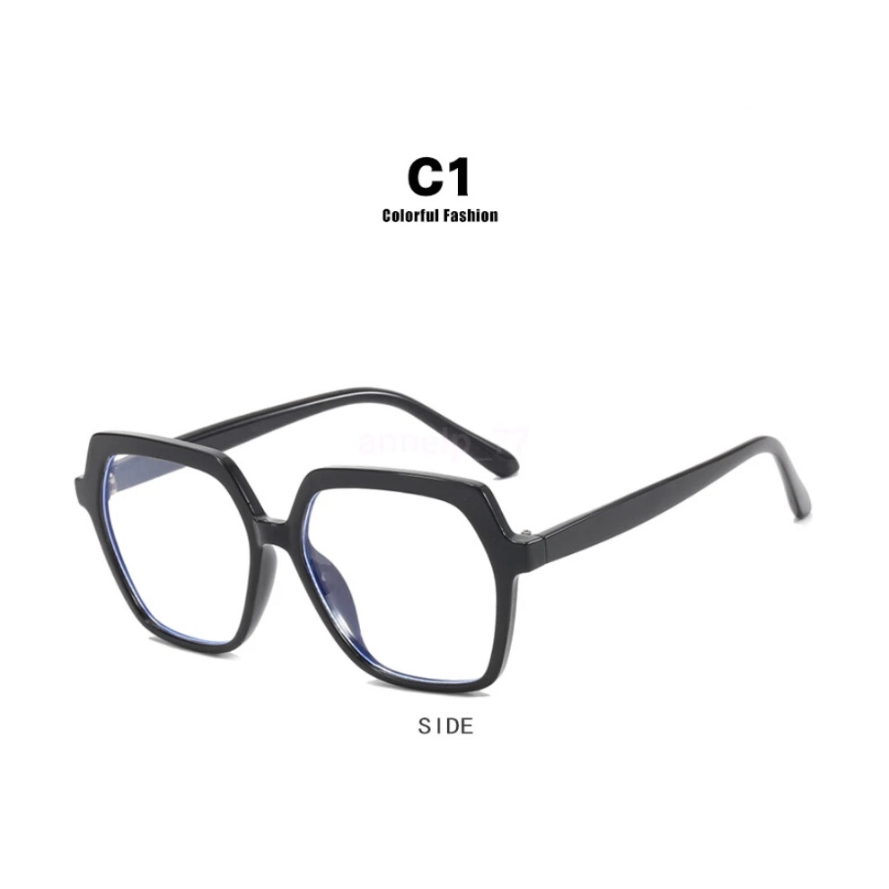 (Black) Women  Men 55MM Demo Lens Glasses TR90 Eyeglasses Frame Oversized Glasses