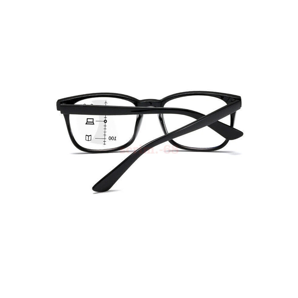 Black/Blue/Light (, =+4.00 Strength) Square Reading Glasses Progressive Multifocus Anti Presbyopia +1.0 - +4.0