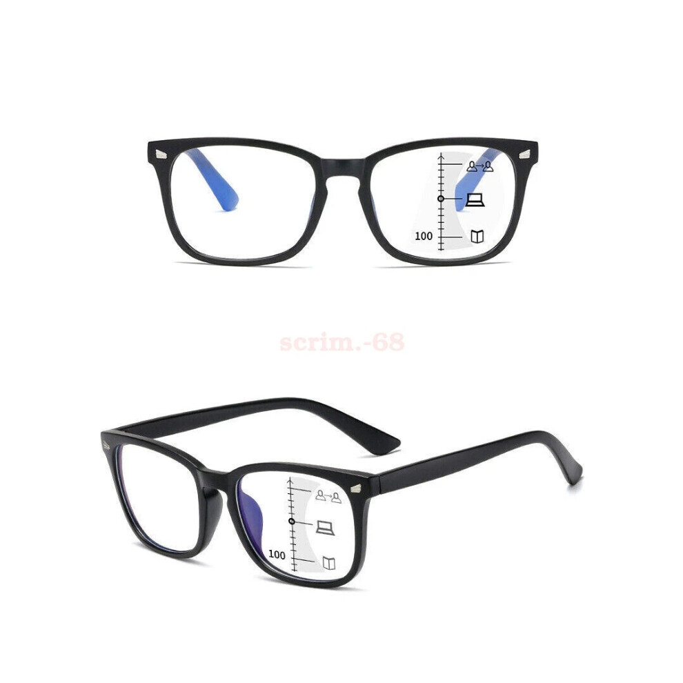 Black/Blue/Light (Matte =+2.50 Strength) Square Reading Glasses Progressive Multifocus Anti Presbyopia +1.0 - +4.0