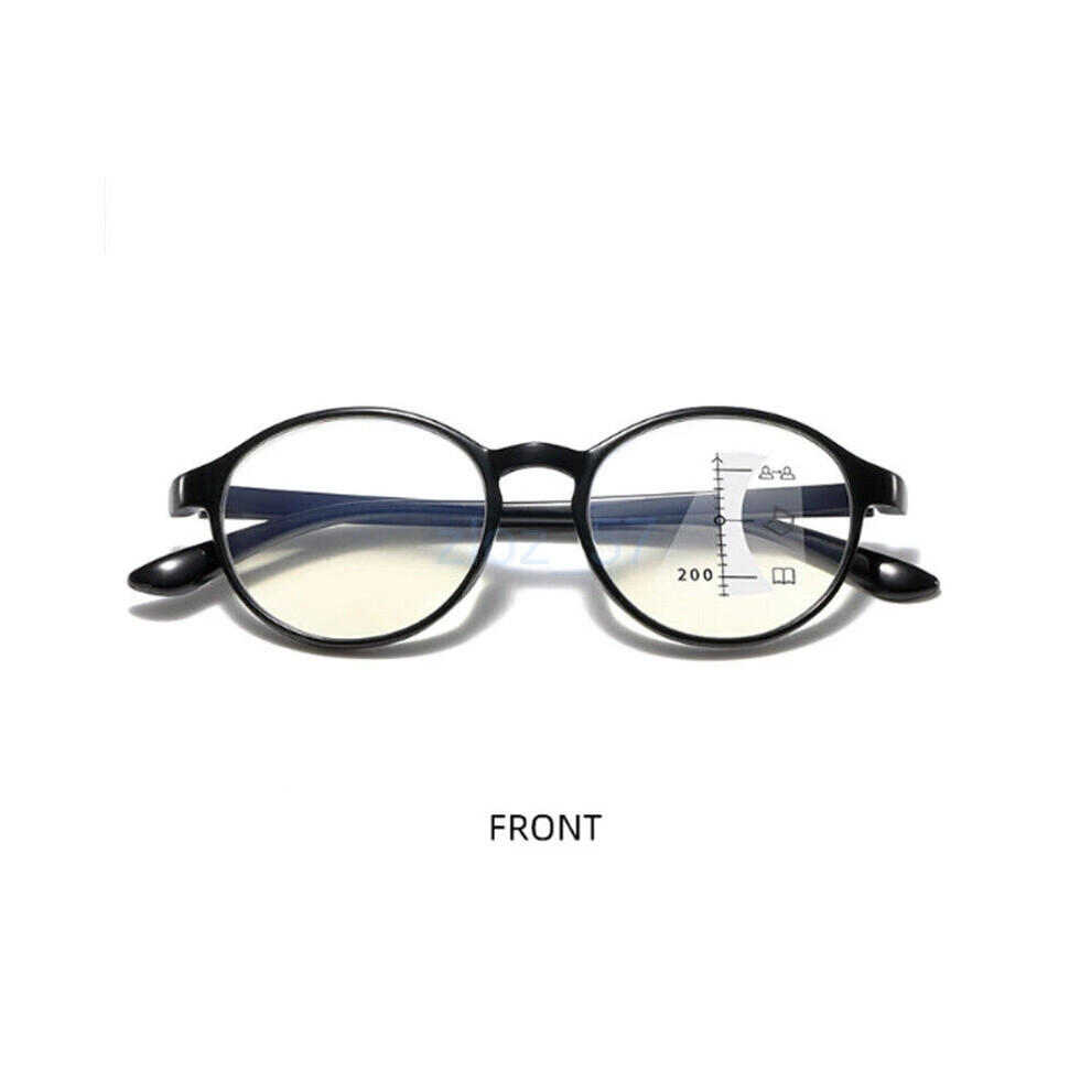 Black/Blue/Light (Bright +3.50 Strength) Progressive Multifocal Reading Glasses Women Men Tr90 Anti Glasses