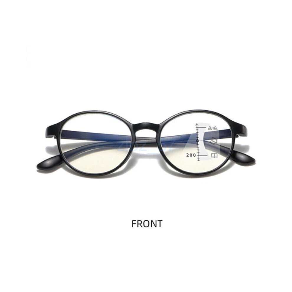 Black/Blue/Light (Matte +1.00 Strength) Progressive Multifocal Reading Glasses Women Men Tr90 Anti Glasses